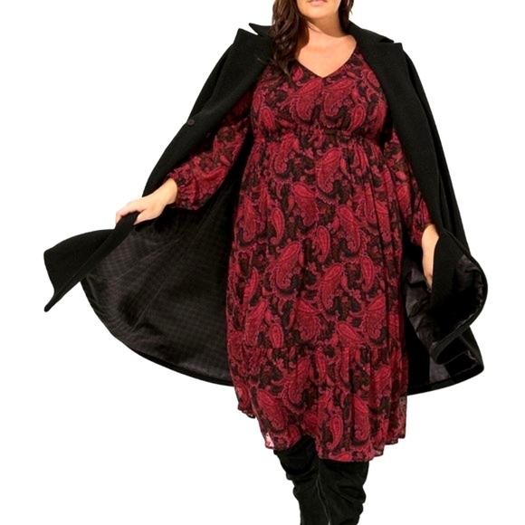 ❤NWT VINTAGE TORRID DRESS - TEA LENGTH - A-LINE PAISLEY CHIFFON - OPEN BACK - Picture 4 of 10